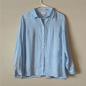 J. Jill Love Linen Petite Shirt Long Sleeve Button Front Top Light Blue W/ Tank